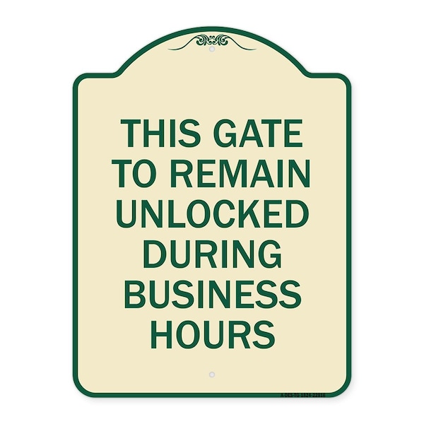 This Gate to Remain Unlocked During Business Hours Heavy-Gauge Alum Sign, 24" x 18", TG-1824-22816